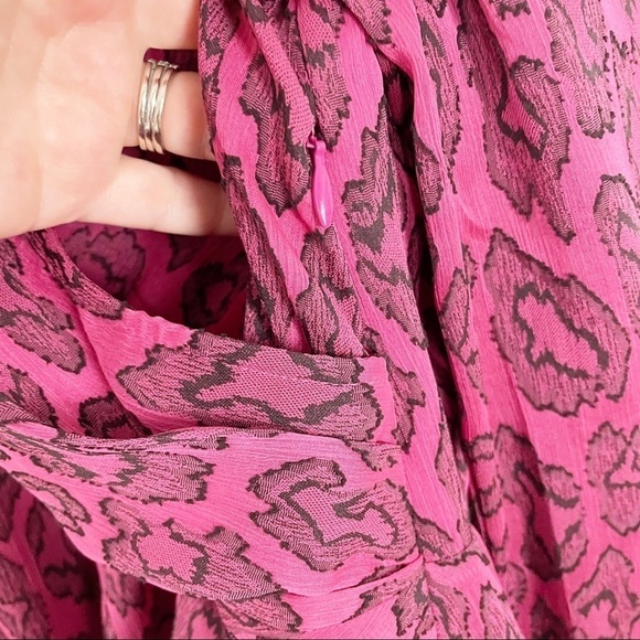 IRO Tiestina Leopard Print Mini Dress Red Pink Party Evening Long Sleeve Wrap - Picture 6 of 14